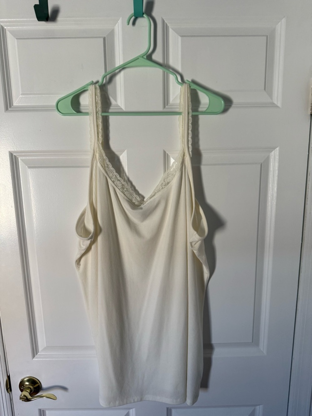 Torrid White Ribbed Lace-Trim Tank Top